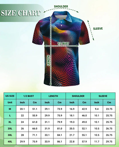 Dynamic Dots 3D Polo Shirt for Men – Abstract Neon Wave Pattern | Azhobbyshop
