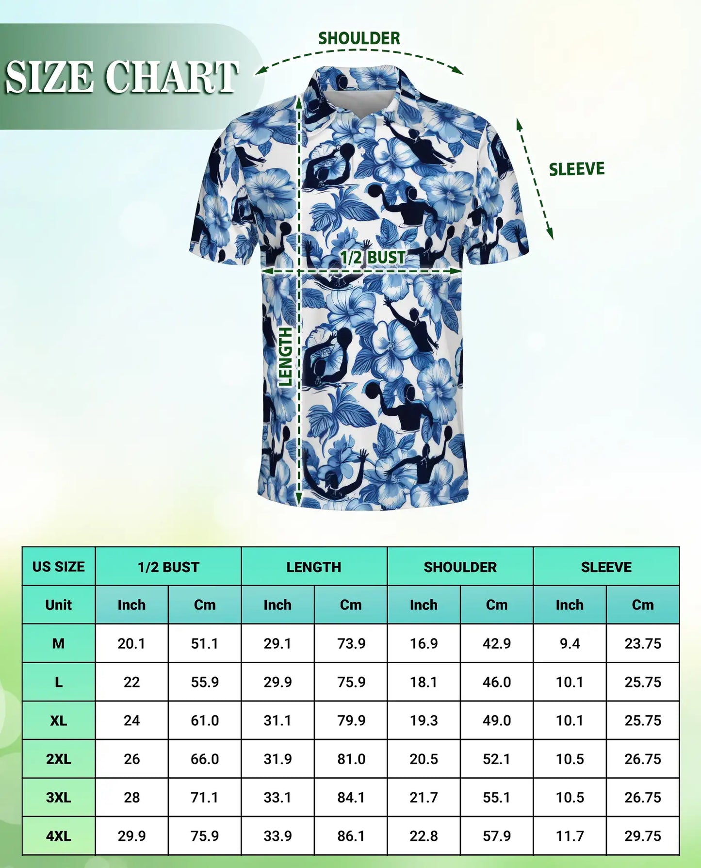 Water Polo Shirt – Blue Floral Hawaiian Sports Shirt | Azhobbyshop