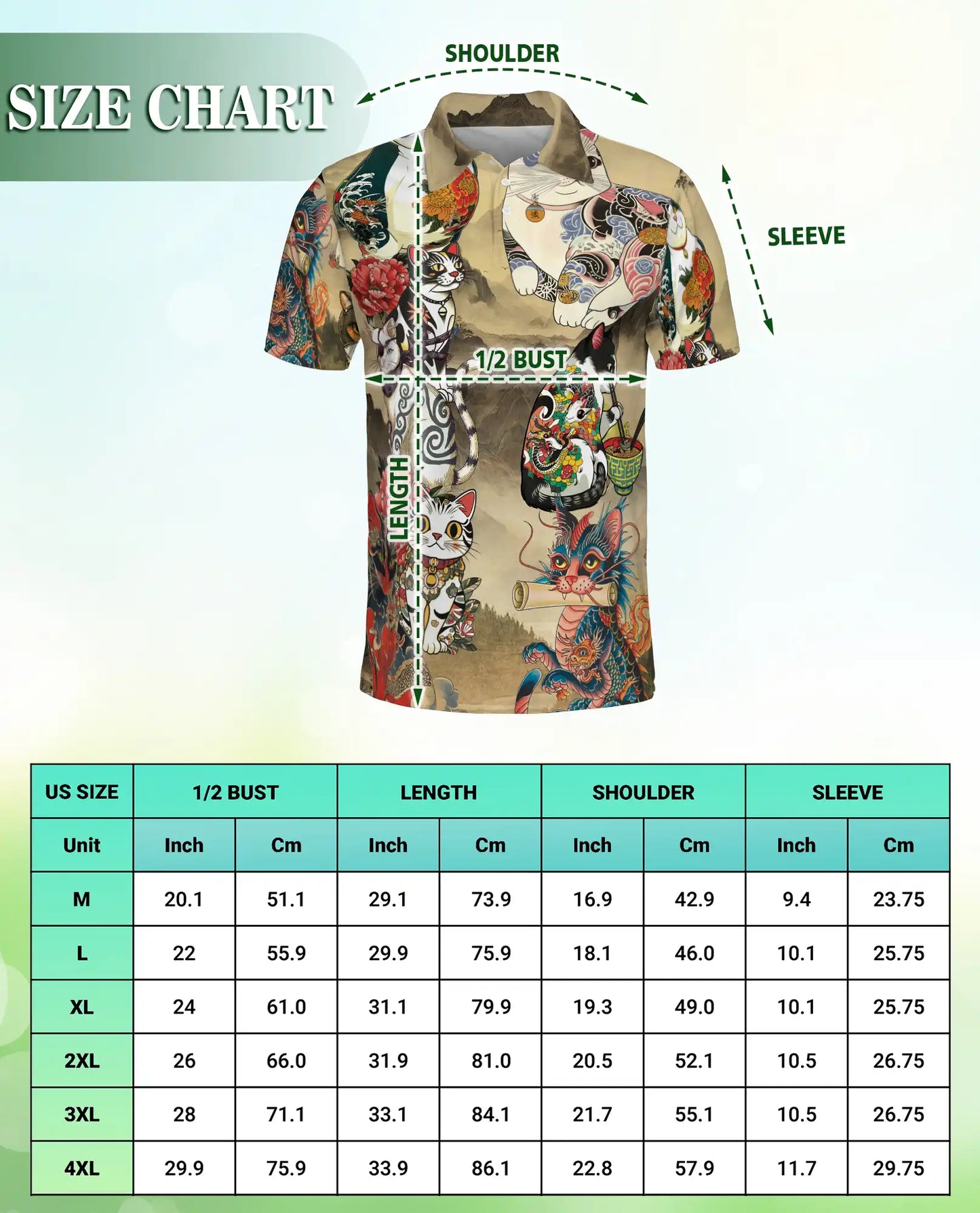 Japanese Cat 3D Polo Shirt for Men – Tattoo Dragon Art Style | Azhobbyshop