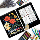 Large Print Cosmos Spiral Bound Coloring Book, Stunning Cosmos Flowers in Large Print, Perfect for a Simple and Soothing Botanical Coloring Session