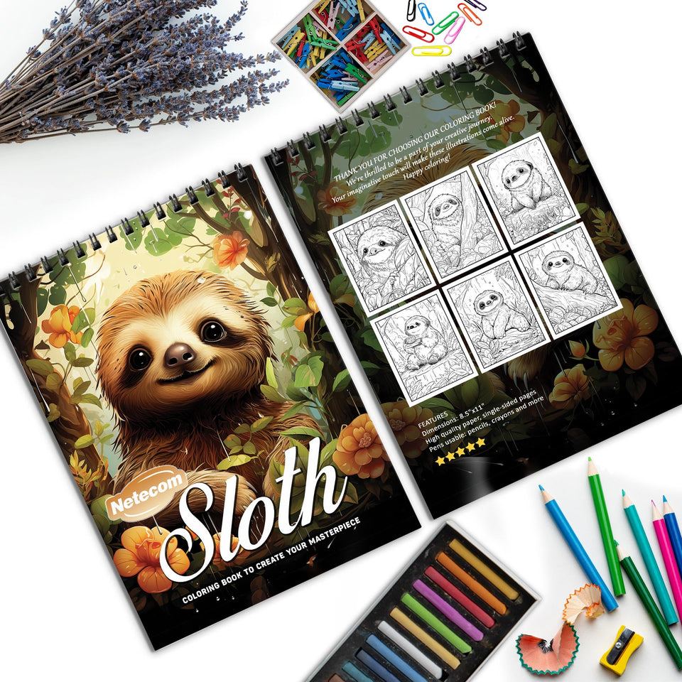 Sloth Spiral Bound Coloring Book, Adorable Sloths for a Relaxing and Cute Artistic Experience, Ideal for Animal Lovers and Those Seeking Calm