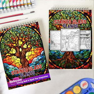 Stained Glass Plants Spiral Bound Coloring Book, Capture the Essence of Translucent Beauty with 30 Striking Coloring Pages for Coloring Aficionados to Bring Out the Luminosity, Detail, and Serene Atmosphere of Stained Glass Plant Art