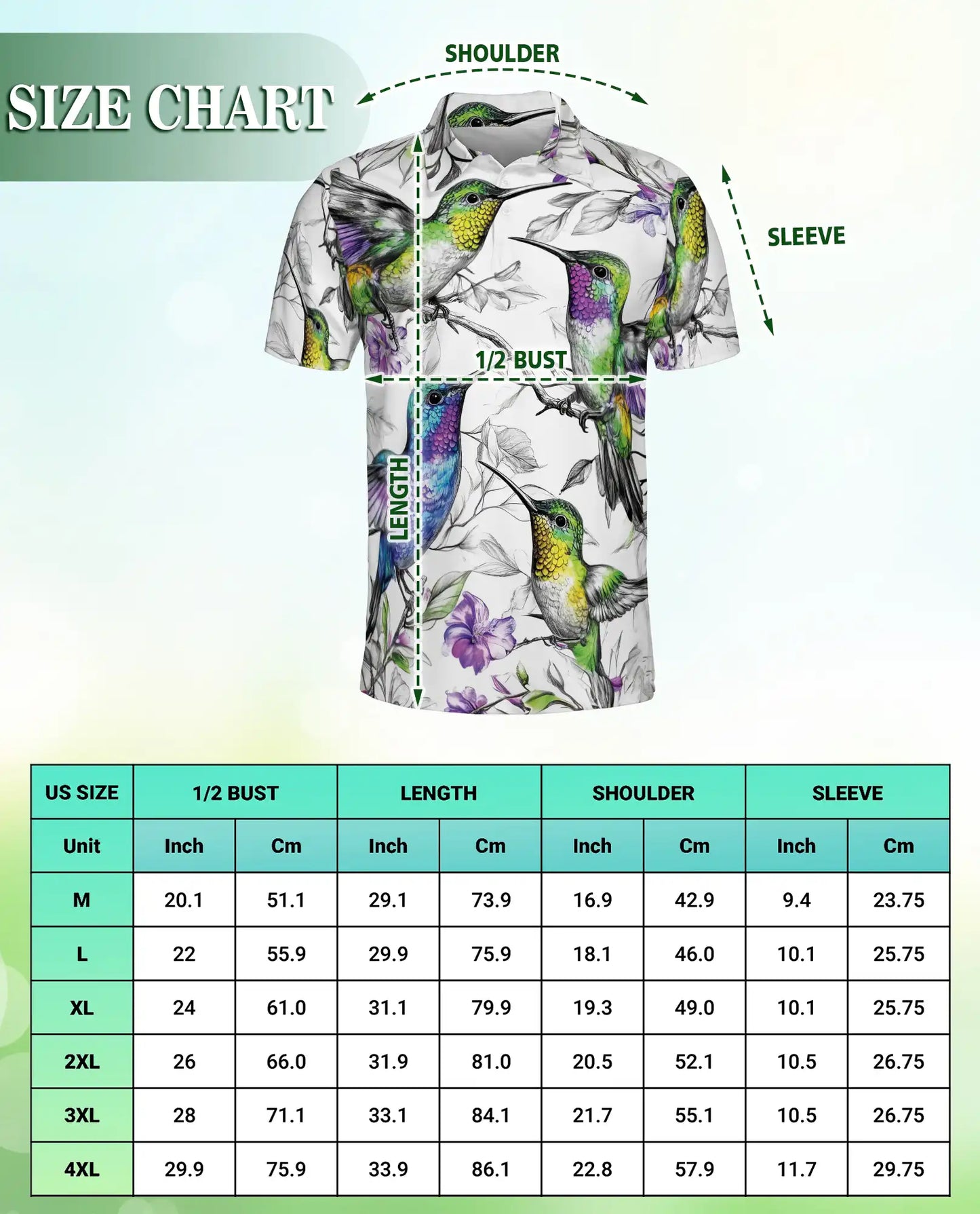 Hummingbird 3D Polo Shirt for Men – Colorful Bird Floral Art Style | Azhobbyshop