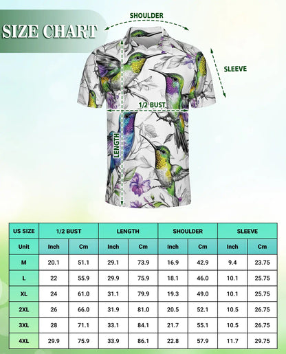 Hummingbird 3D Polo Shirt for Men – Colorful Bird Floral Art Style | Azhobbyshop