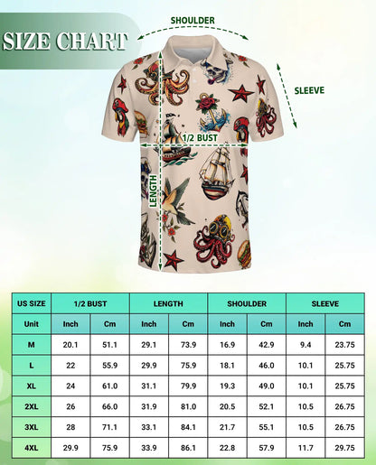 Tattoo Style 3D Polo Shirt for Men – Vintage Nautical & Skull Print | Azhobbyshop