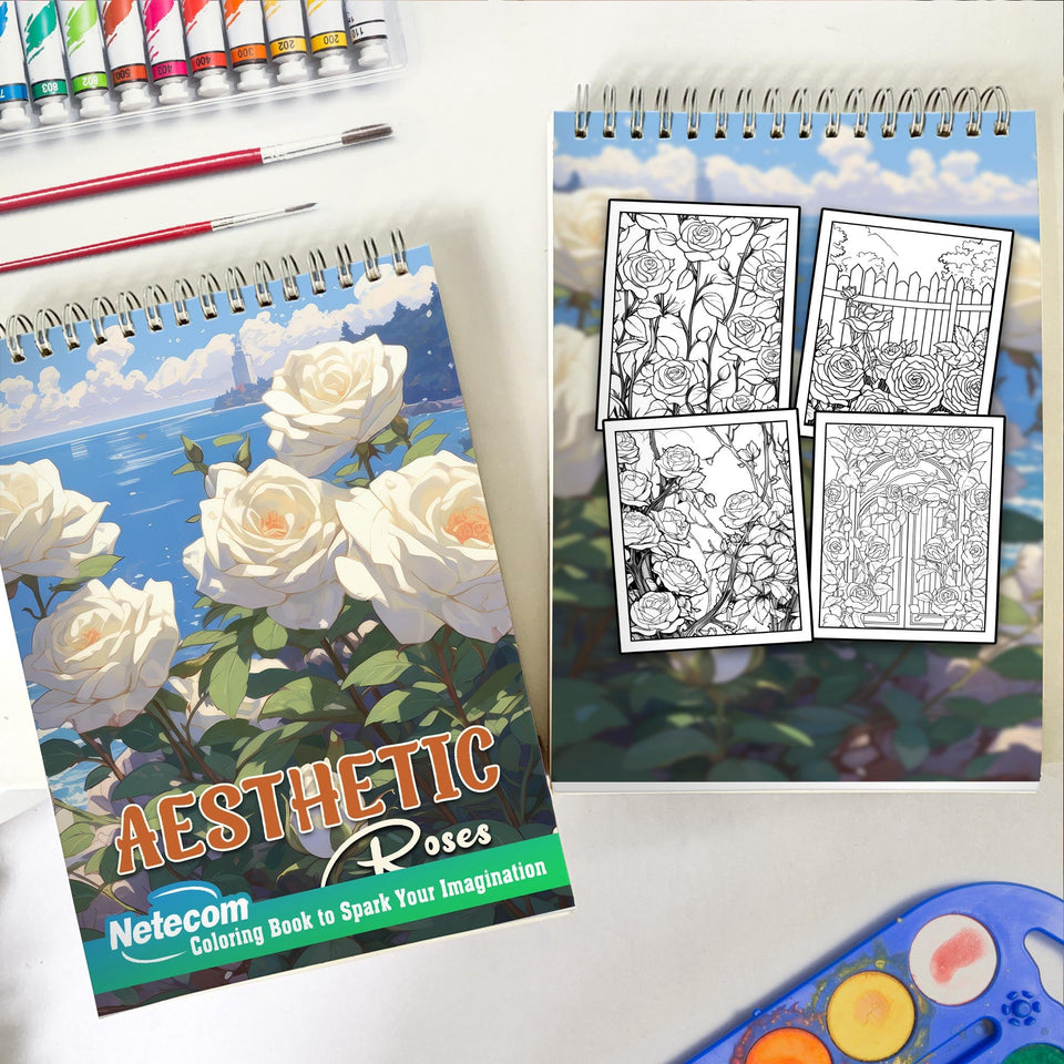 Aesthetic Roses Spiral Bound Coloring Book, Discover 30 Mesmerizing Coloring Pages in the Aesthetic Roses Coloring Book