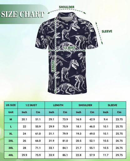 Dinosaur Skeleton 3D Polo Shirt for Men – Prehistoric Fossil Style | Azhobbyshop