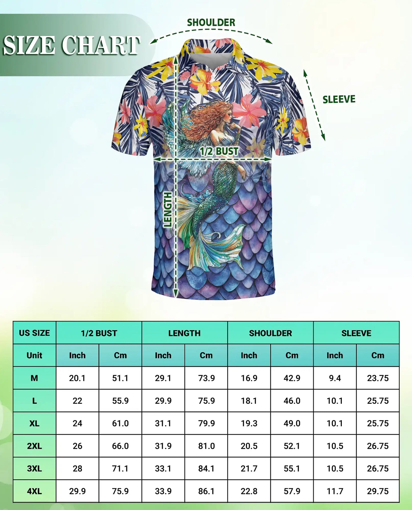 Mermaid Tropical 3D Polo Shirt for Men – Fantasy Ocean Hawaiian Style | Azhobbyshop