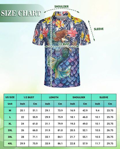 Mermaid Tropical 3D Polo Shirt for Men – Fantasy Ocean Hawaiian Style | Azhobbyshop