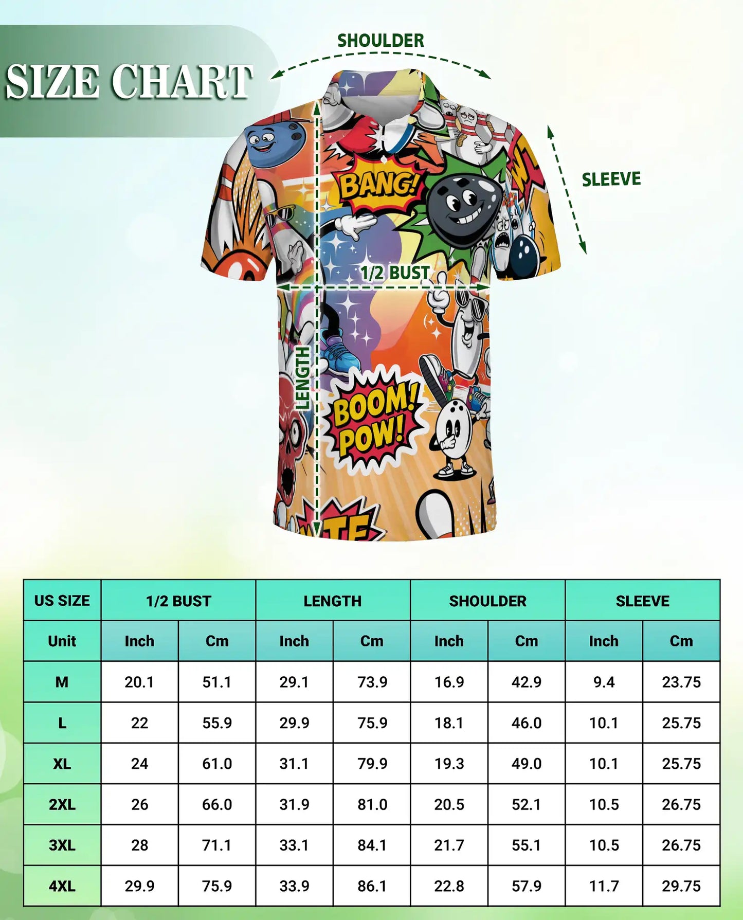 Comic Bowling Polo Shirt -Boom Pow Funny Bowling Graphic Shirt | Azhobbyshop