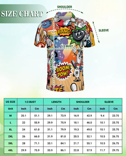 Comic Bowling Polo Shirt -Boom Pow Funny Bowling Graphic Shirt | Azhobbyshop