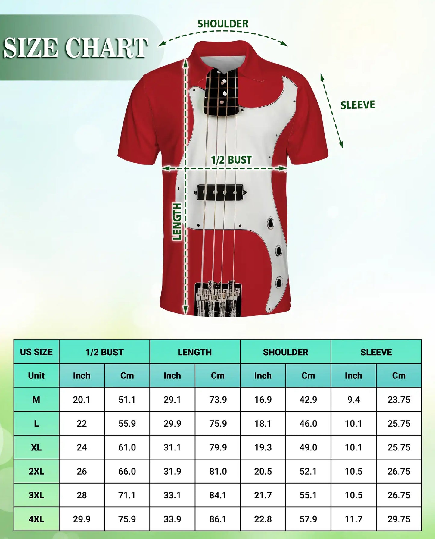 Bass Guitar 3D Polo Shirt for Men – Red Electric Music Style | Azhobbyshop