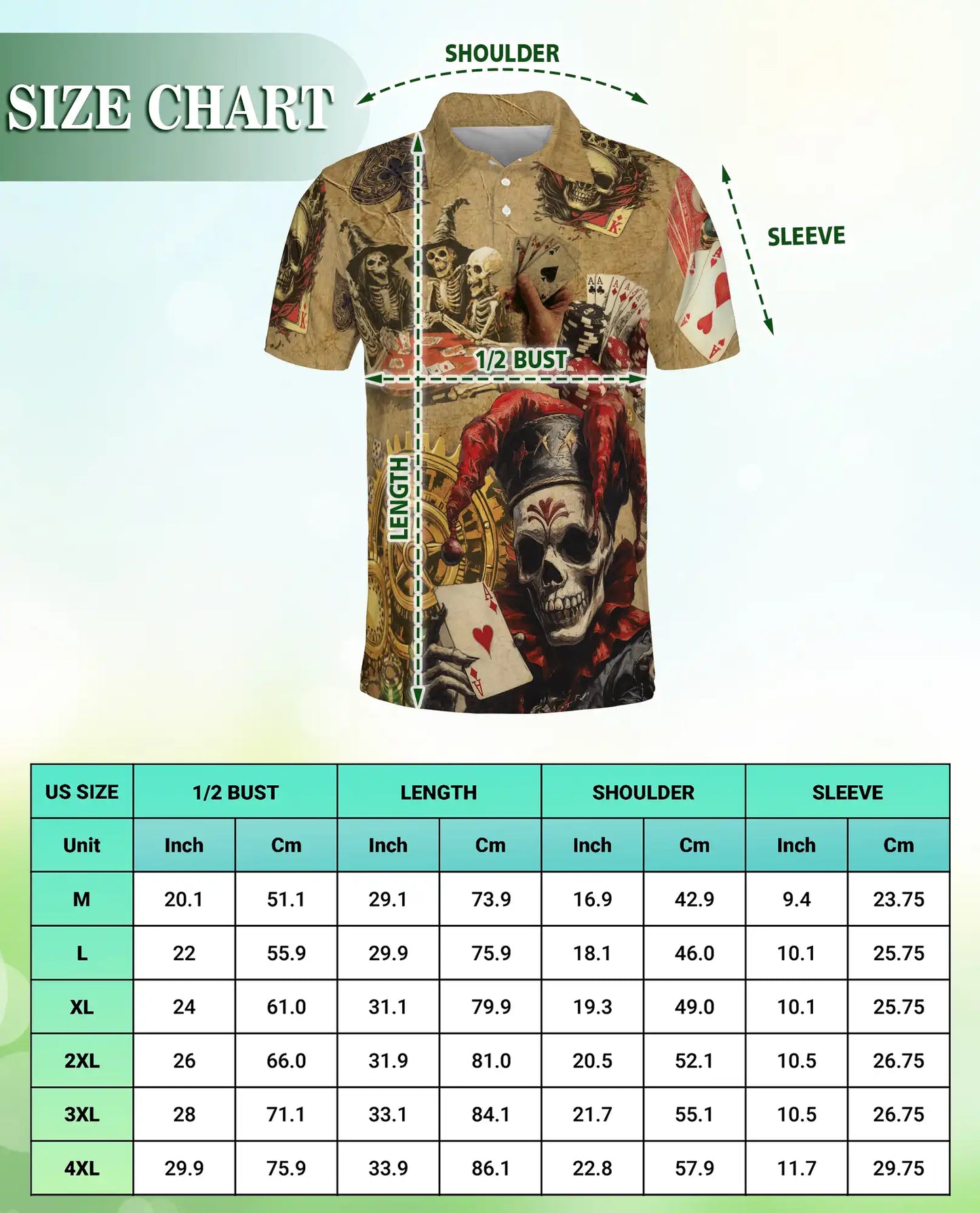 Skull Poker Polo Shirt- Gambling Casino Vintage Style | Azhobbyshop