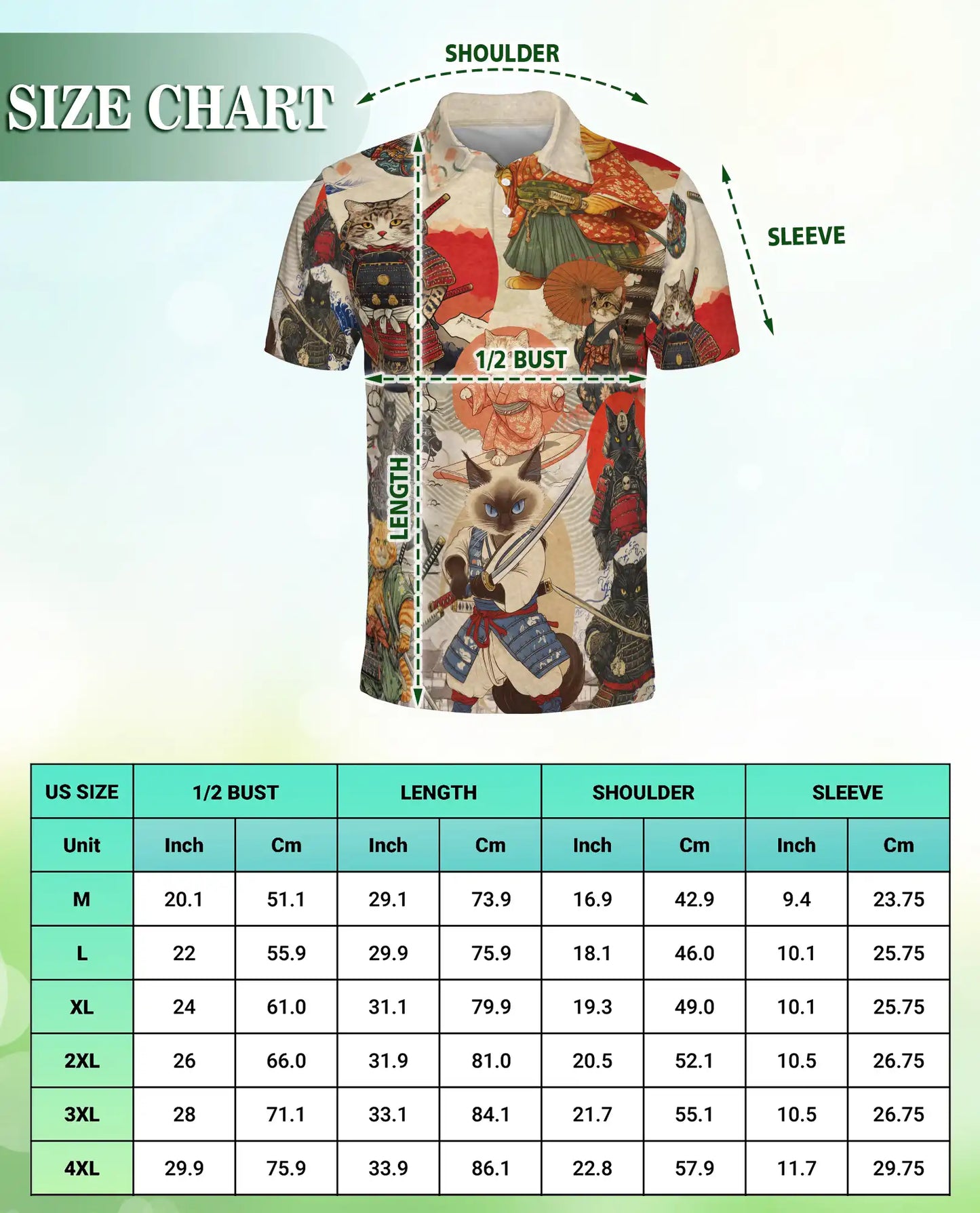 Japanese Samurai Cat 3D Polo Shirt for Men – Vintage Warrior Art Style | Azhobbyshop