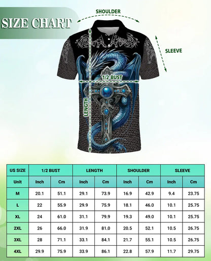 Ice Gothic Dragon 3D Polo Shirt for Men – Dark Fantasy Mythical Style | Azhobbyshop
