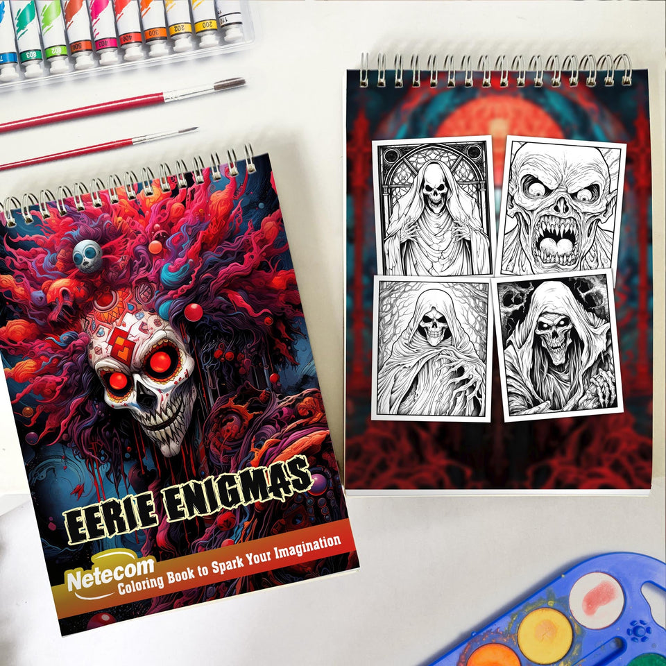 Eerie Enigmas Spiral Bound Coloring Book, Summon Wonder and Delight with Intricate Designs in this Eerie Enigmas Coloring Adventure