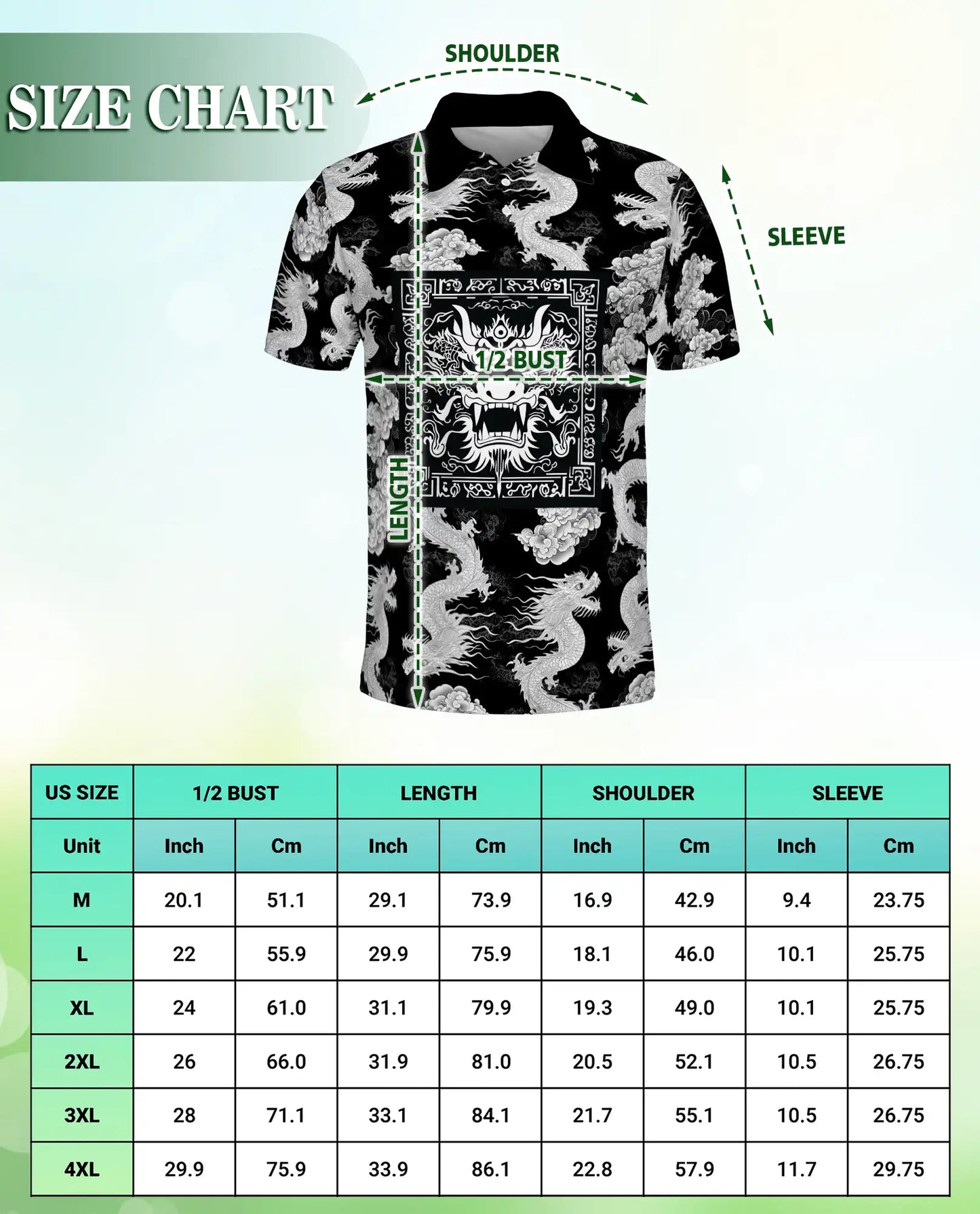 Japanese Dragon Sakura 3D Polo Shirt – Black White Oriental Art | Azhobbyshop