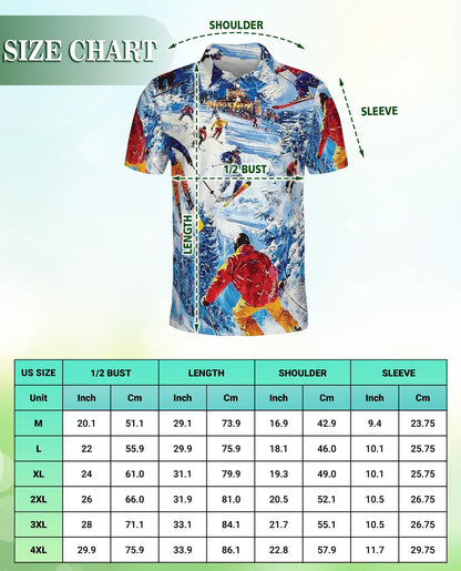 Skiing 3D Polo Shirt for Men – Colorful Winter Mountain Style | Azhobbyshop