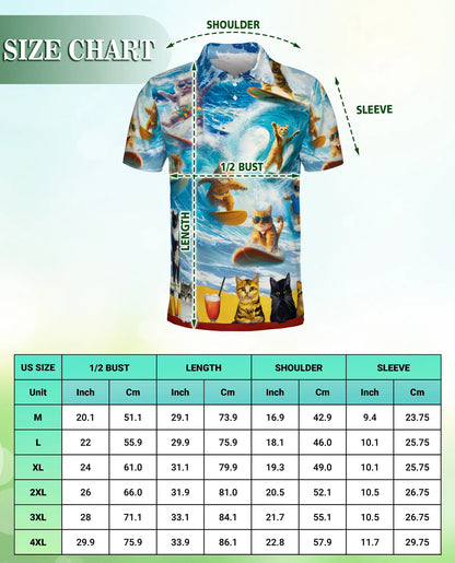 Surfing Cat Polo Shirt- Funny Beach Cat Surf Print Summer Shirt | Azhobbyshop