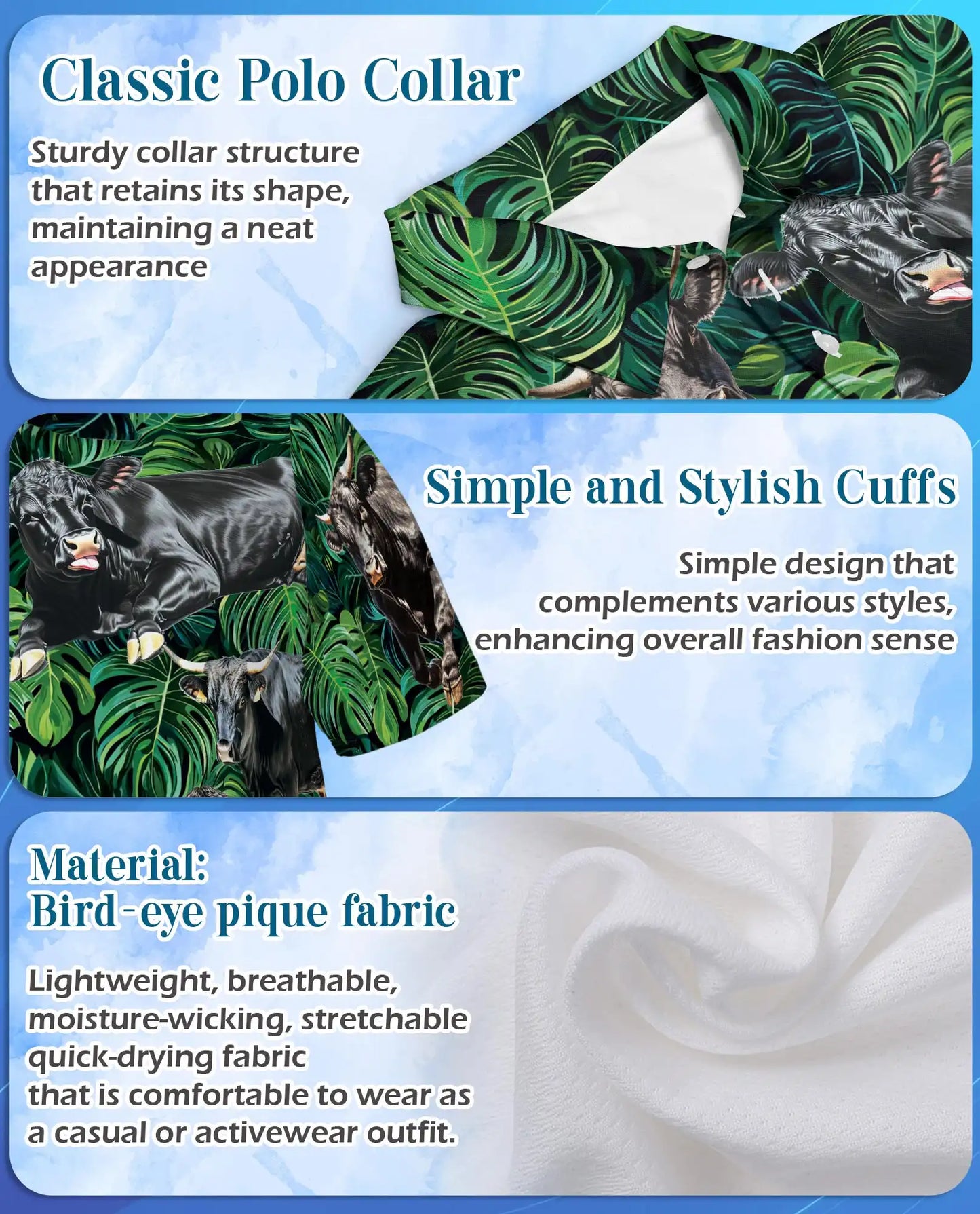 Funny Cow 3D Polo Shirt for Men – Farm Animal Tropical Style | Azhobbyshop
