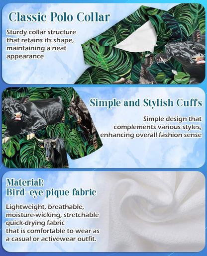 Funny Cow 3D Polo Shirt for Men – Farm Animal Tropical Style | Azhobbyshop