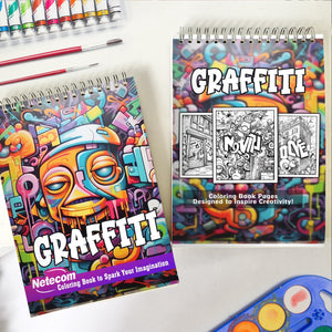 Graffiti Spiral Bound Coloring Book, Express Yourself with 30 Coloring Pages, Bringing Life to Walls adorned with Graffiti Art and Personal Messages