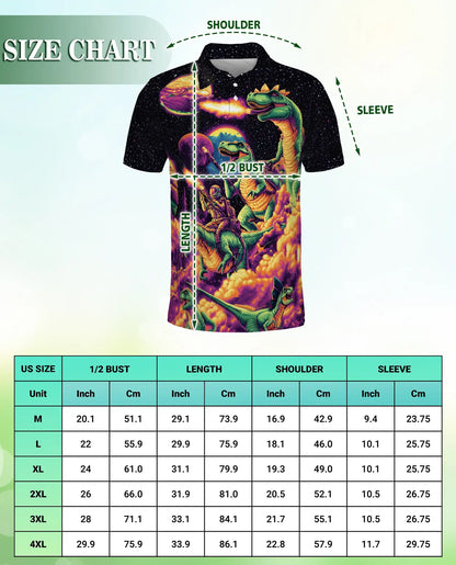 Galaxy Dinosaurs 3D Polo Shirt for Men – Space T-Rex Cosmic Print | Azhobbyshop