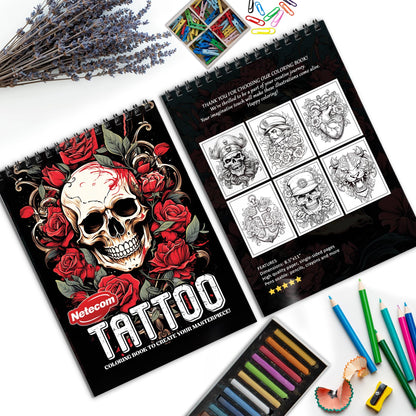 Tattoo Spiral Bound Coloring Book, Intricate Tattoo Designs for an Edgy and Artistic Experience, Great for Fans of Tattoo Art and Creative Challenges