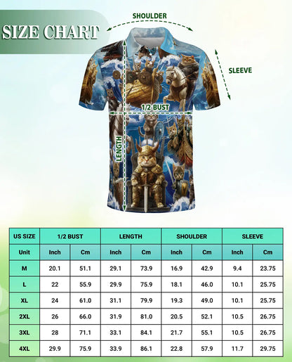 Fantasy Warrior Cat Polo Shirt – Epic Battle Cat Riding Print | Azhobbyshop