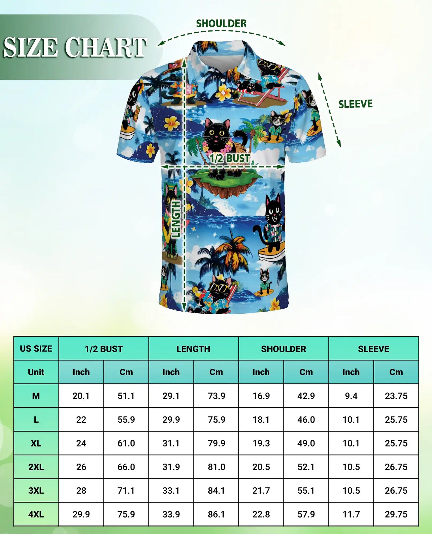 Black Cat Hawaiian 3D Polo Shirt for Men – Tropical Beach Cat Style | Azhobbyshop