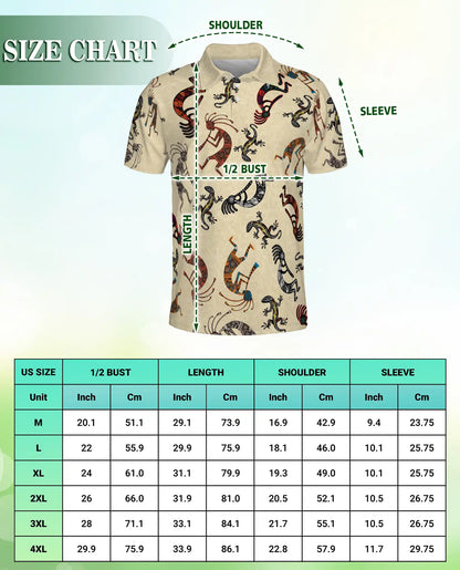Tribal Kokopelli Lizard Polo Shirt – Native Art Style All Over Print | Azhobbyshop