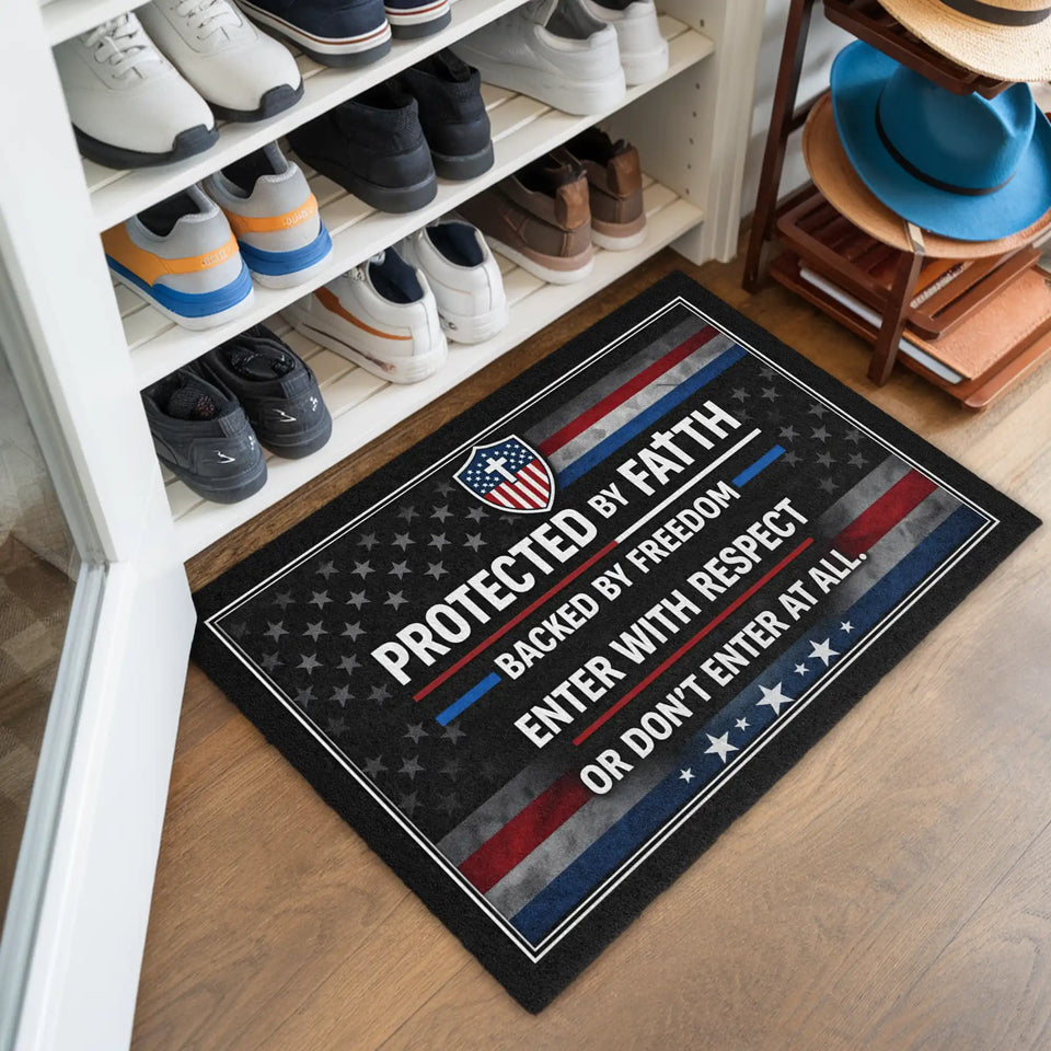 Christian Patriotic Doormat – Faith & Freedom Welcome Mat