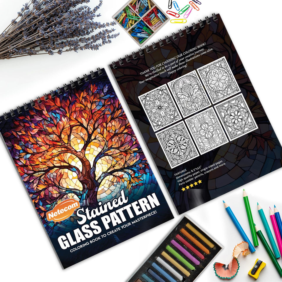 Stained Glass Pattern Spiral Bound Coloring Book, Intricate Stained Glass Patterns for a Colorful and Creative Challenge, Great for Art Enthusiasts and Crafters