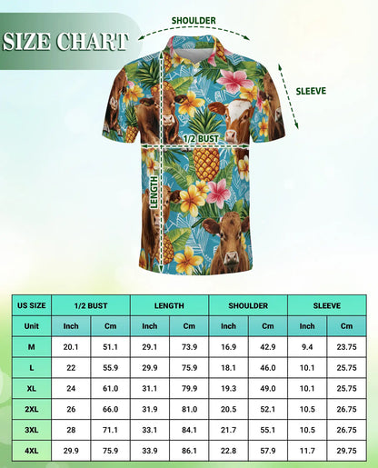 Cow Tropical Pineapple 3D Polo Shirt for Men – Farm Animal Hawaiian Style | Azhobbyshop