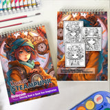 Kawaii Steampunk Girls Spiral Bound Coloring Book, Embark on a Coloring Journey with 30 Pages of Adorable Steampunk Girls in a Whimsical World