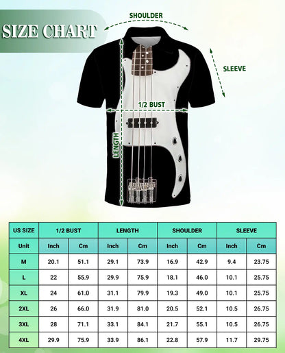 Bass Guitar 3D Polo Shirt for Men – Rock Music Player Style | Azhobbyshop