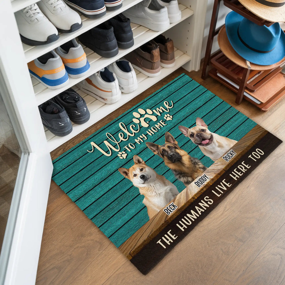 Personalized Turquoise Dog Doormat – Custom Pet Photos & Names Mat