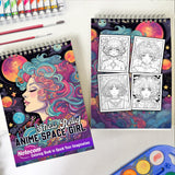 Stress Relief Anime Space Girl Spiral Bound Coloring Book, Find Inner Peace with 30 Meditative Coloring Pages, Depicting Anime Space Girls in Tranquil Cosmic Settings
