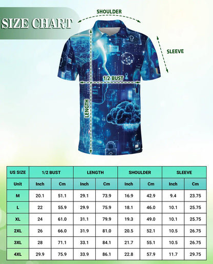 Technology 3D Polo Shirt for Men – Futuristic Digital Brain Cyber Style | Azhobbyshop