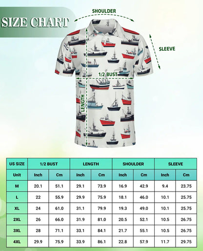 Fishing Boat 3D Polo Shirt for Men – Nautical Ocean Coastal Style | Azhobbyshop