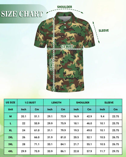 Camo Horse 3D Polo Shirt for Men – Military Camouflage & Wild Horse Print | Azhobbyshop