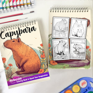 Capybara Spiral Bound Coloring Book, Discover 30 Serene Coloring Pages, Depicting Capybaras Enjoying the Water and Surrounding Wildlife