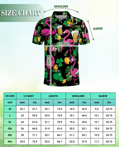 St Patrick Flamingo 3D Polo Shirt for Men – Funny Irish Beer Party Style | Azhobbyshop