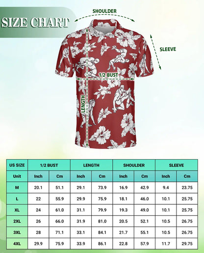 Wrestling Hawaiian 3D Polo Shirt for Men – Red Hibiscus Tropical Style | Azhobbyshop