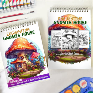 Enchanting Gnomes House Spiral Bound Coloring Book, Delve into 30 Intricate Coloring Pages, Unveiling the Playful Gnomes and their Lively Interactions in and around their Charming Houses