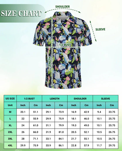 Butterfly Floral 3D Polo Shirt for Men – Tropical Garden Nature Style | Azhobbyshop