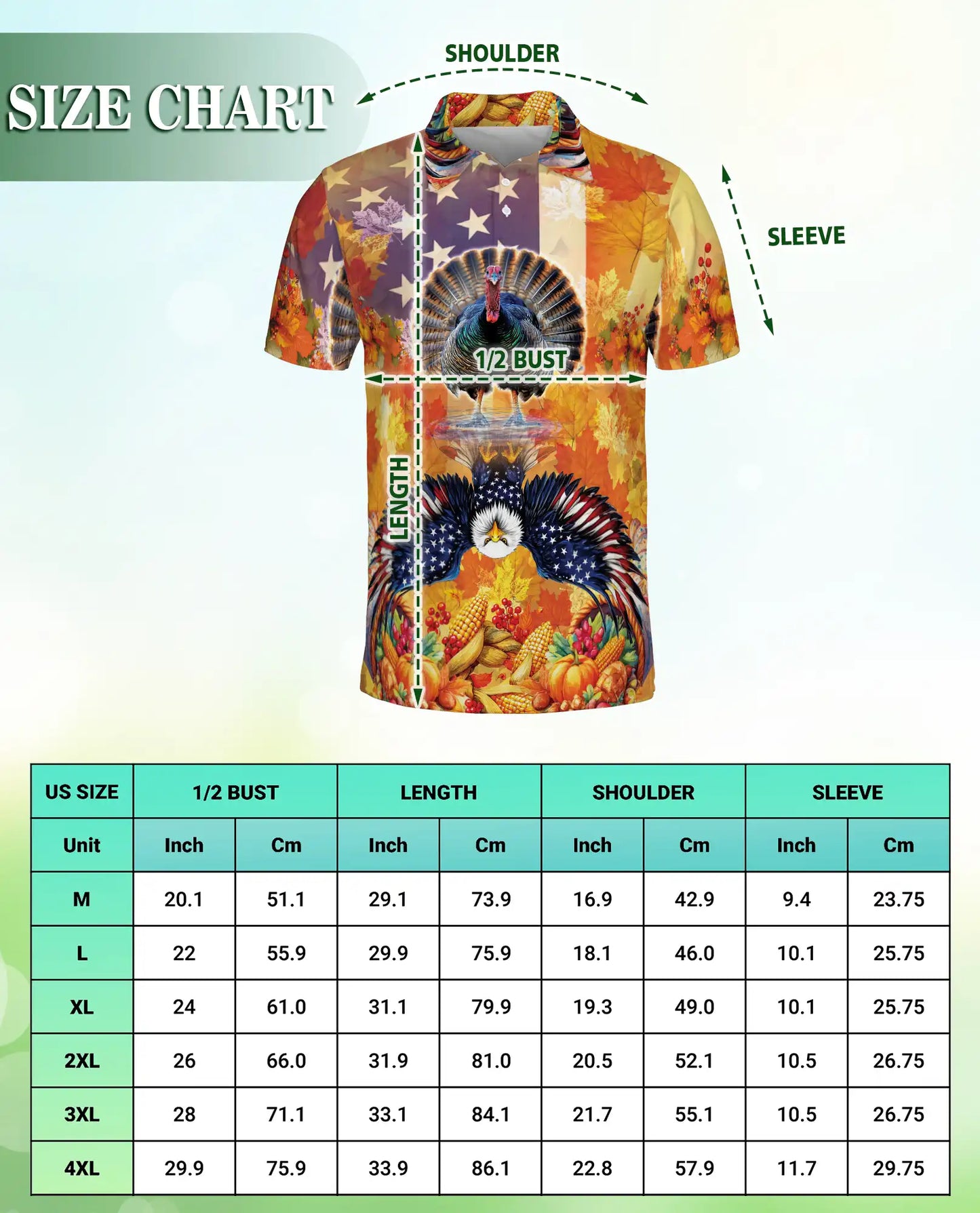 Turkey and Eagle Polo Shirt – Patriotic Thanksgiving Fall Harvest 3D Graphic | Azhobbyshop