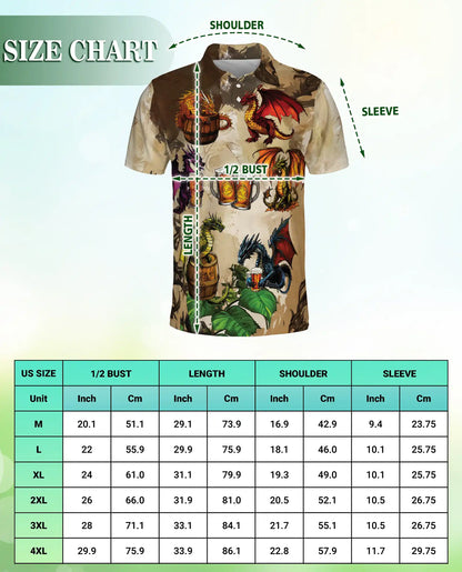 Dragon Beer Polo Shirt – Fantasy Dragon Drinking Beer 3D Graphic | Azhobbyshop