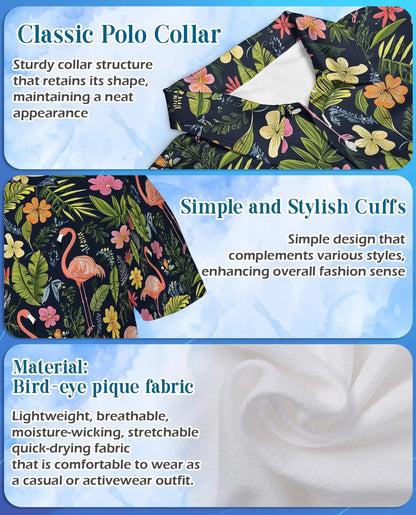 Flamingo Tropical 3D Polo Shirt for Men – Hawaiian Summer Beach Style | Azhobbyshop
