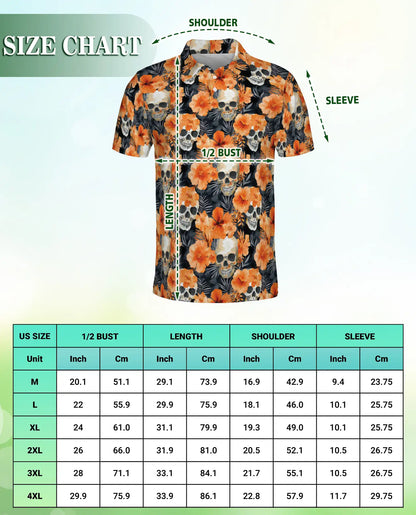 Orange Skull 3D Polo Shirt for Men – Tropical Floral & Skull Print | Azhobbyshop